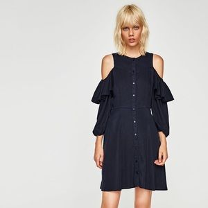 Zara ruffle cold shoulder dress with pockets